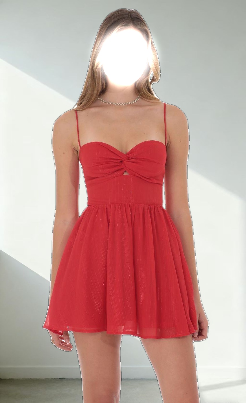 Shimmer Front Twist A-line Dress in Red