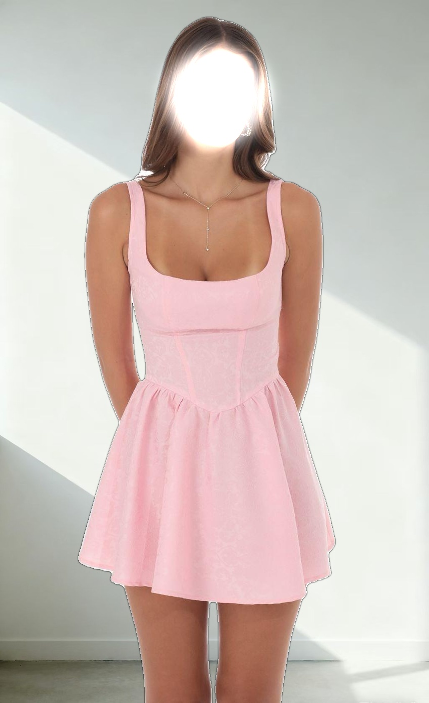 Jacquard Open Back Bow Dress in Pink