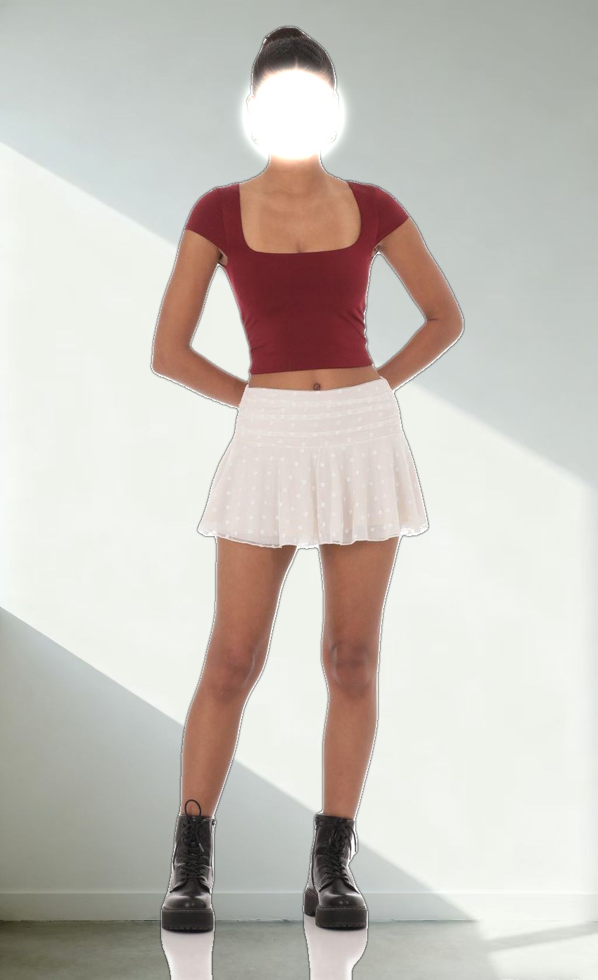 Dotted Mesh Skirt in White