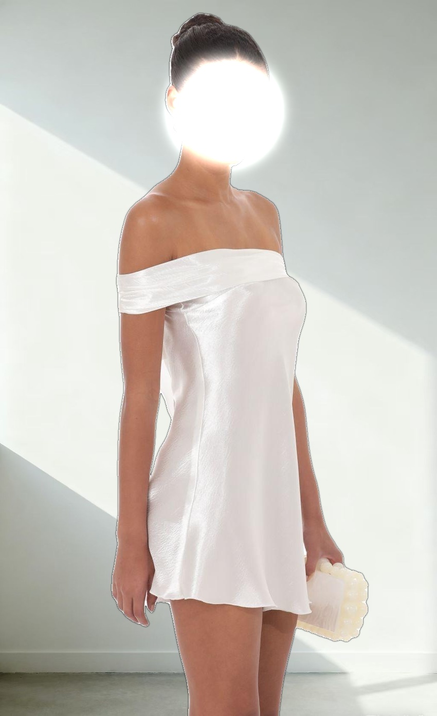 Satin Off Shoulder Dress in White