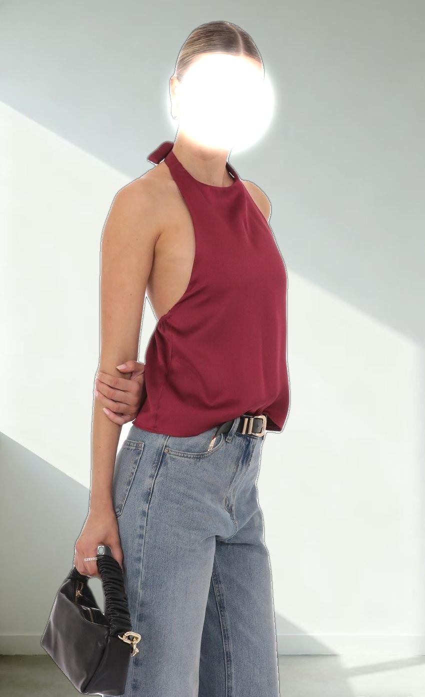 Satin Halter Top in Burgundy