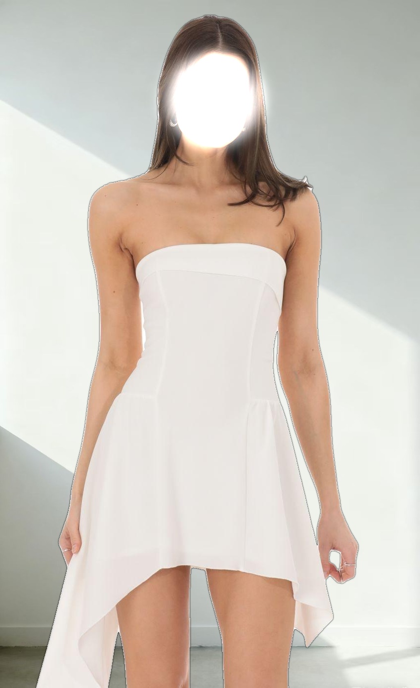 Strapless Asymmetrical Dress in White