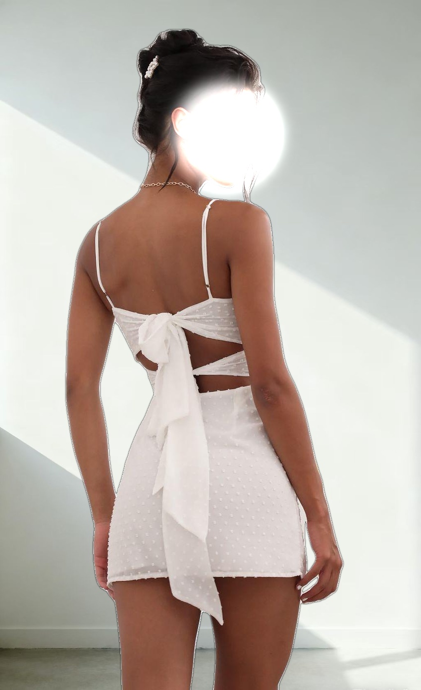 Front Twist Chiffon Dress in White