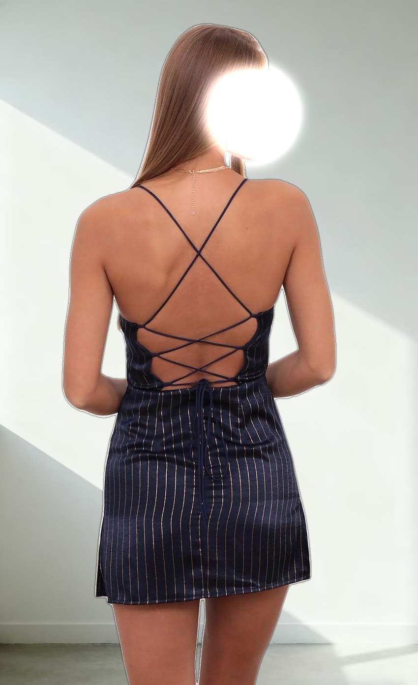 Slip Dress in Navy and Gold Stripes