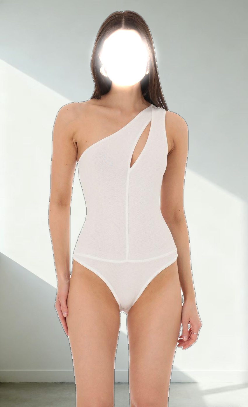 One Shoulder Keyhole Bodysuit in White