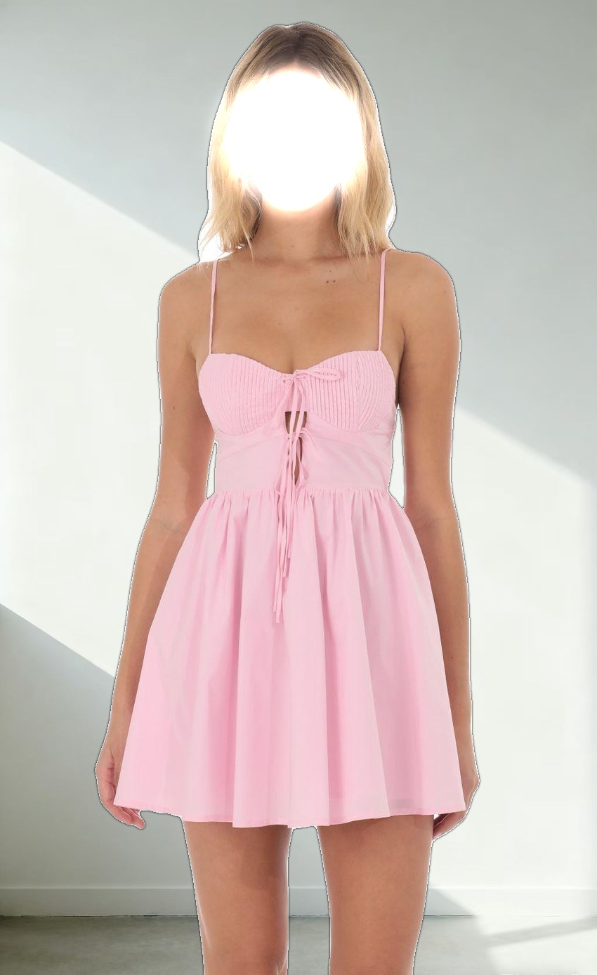 Front Ties A-line Dress in Pink