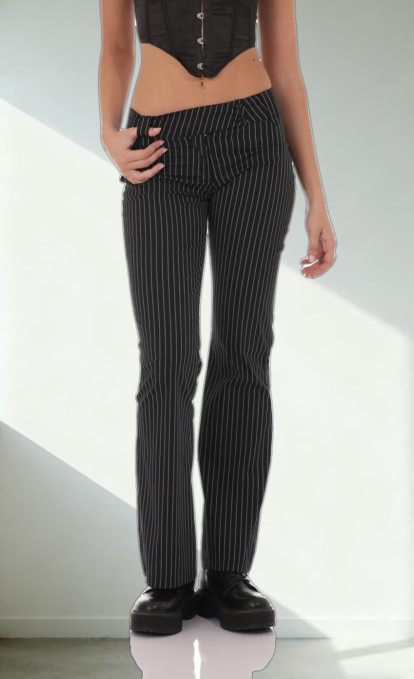 Low-Rise Pinstripe Pants in Black