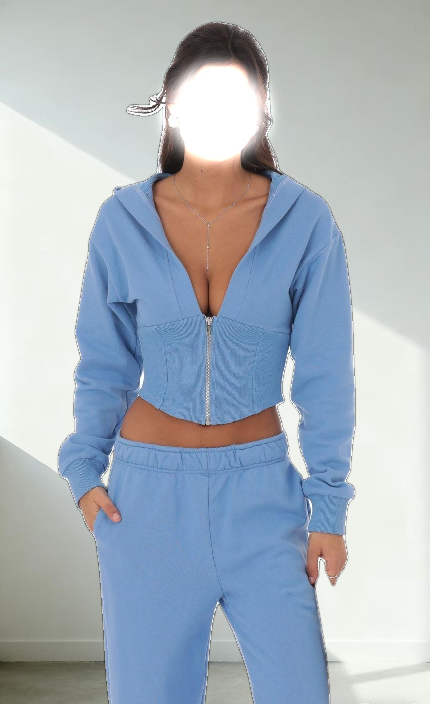 Cropped Pointed Hoodie in Light Blue