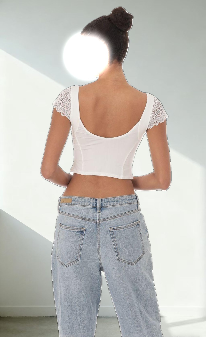 Lace Sleeve Top in White