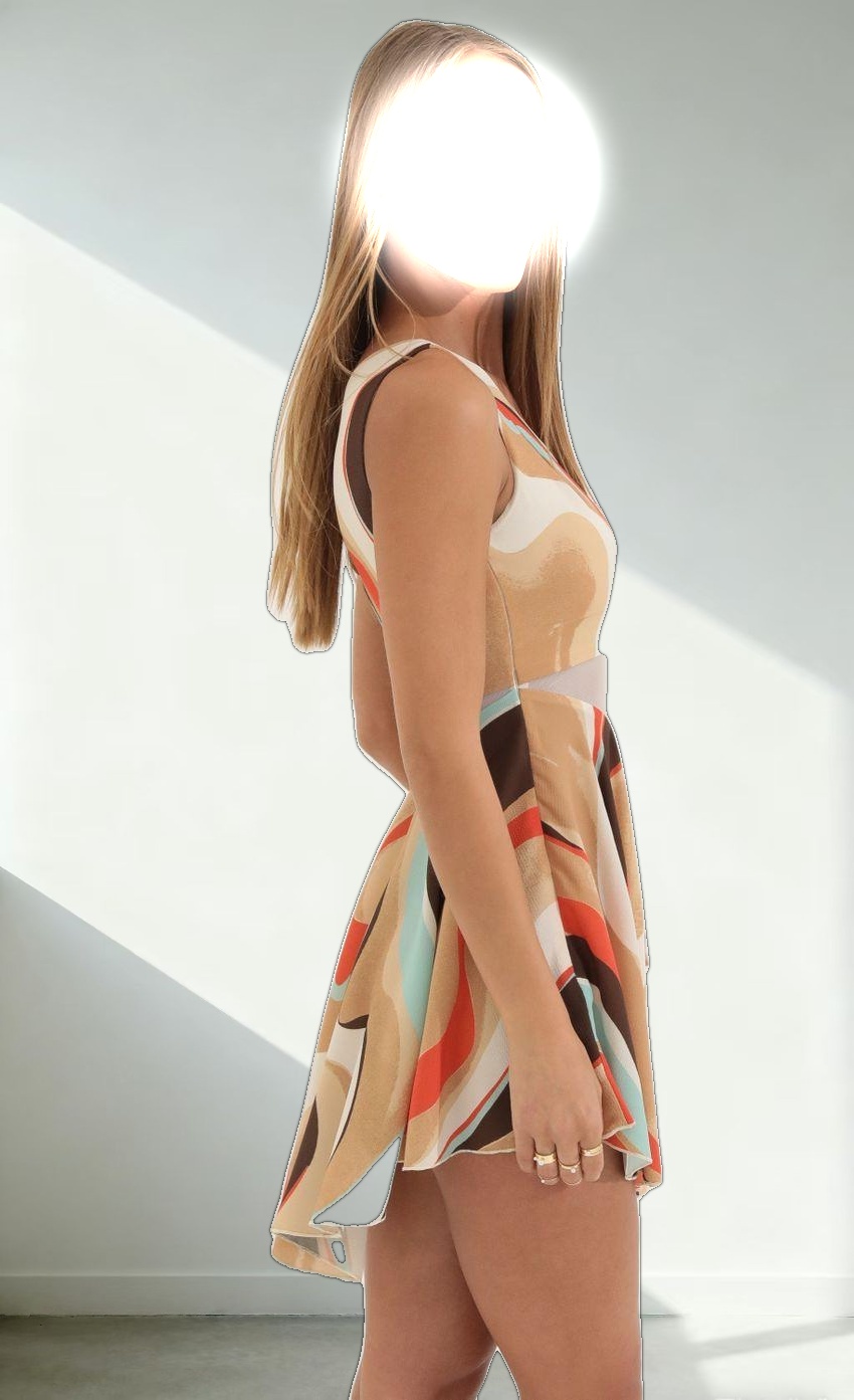 One Shoulder Mesh Cutout Dress in Swirl Print