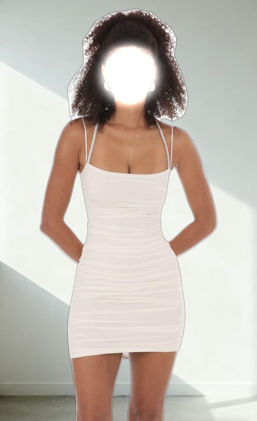 Rhinestone Lace Ruched Dress in White