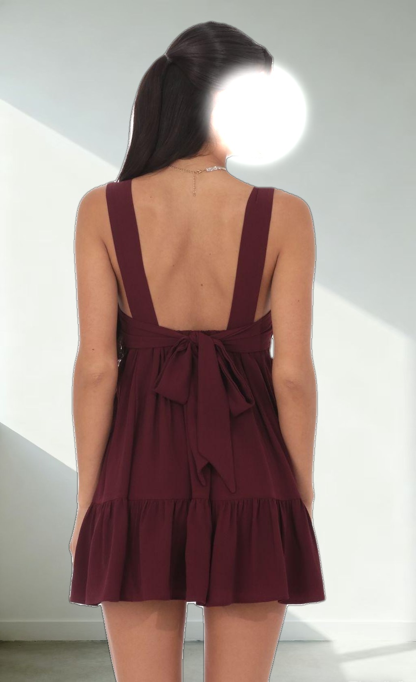 Square Neckline Babydoll Dress in Burgundy