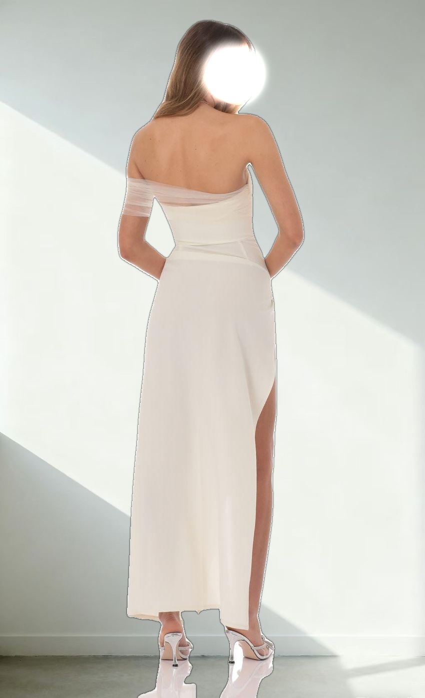 Off Shoulder Tulle Sleeve Maxi Dress in Ivory