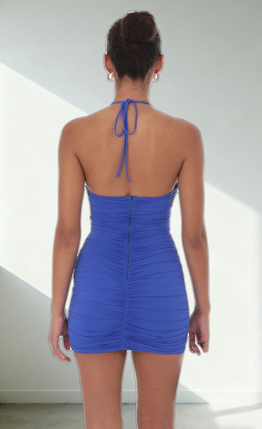 Pearl Halter Bodycon Dress in Blue