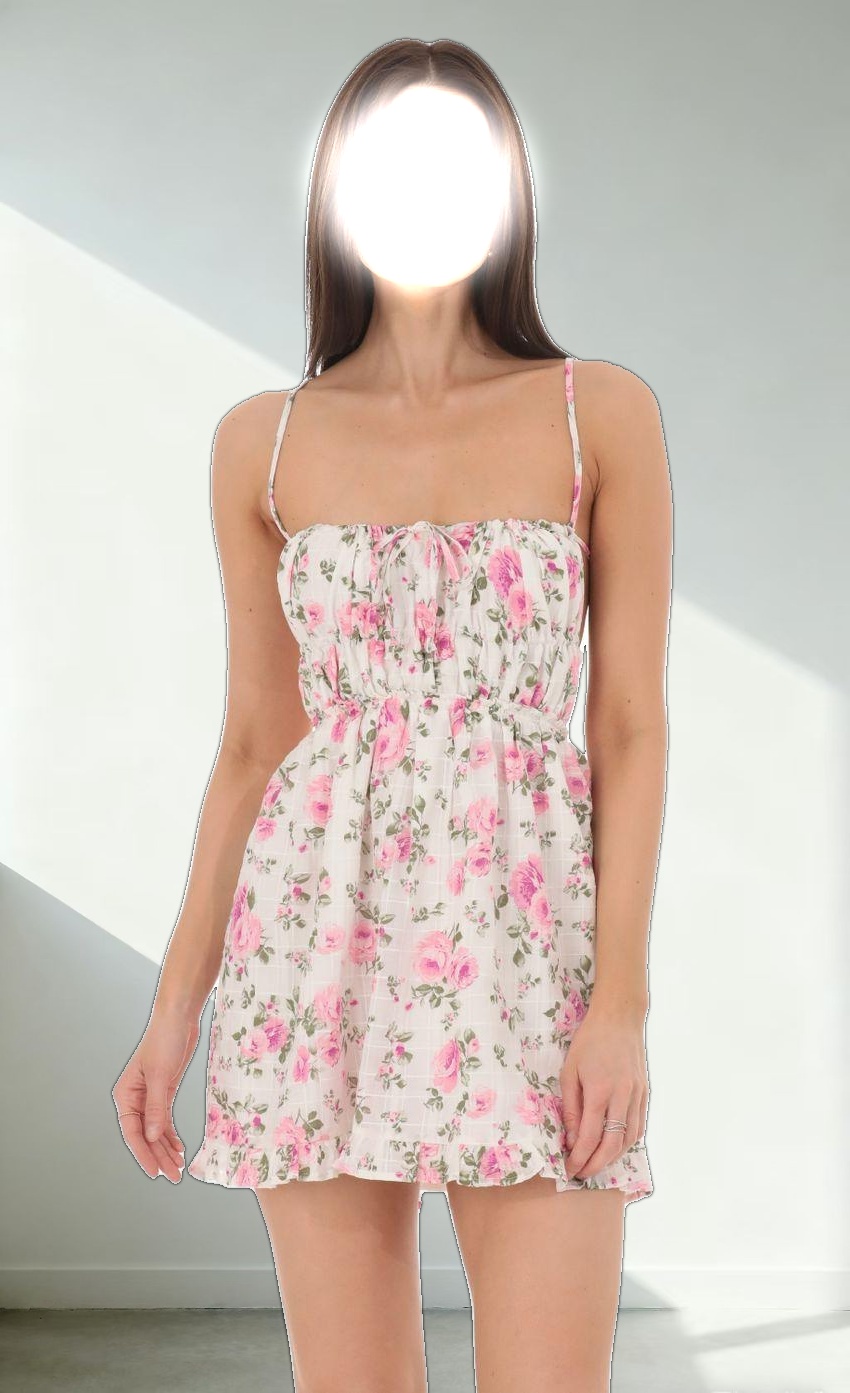 Floral Open Back Dress in White