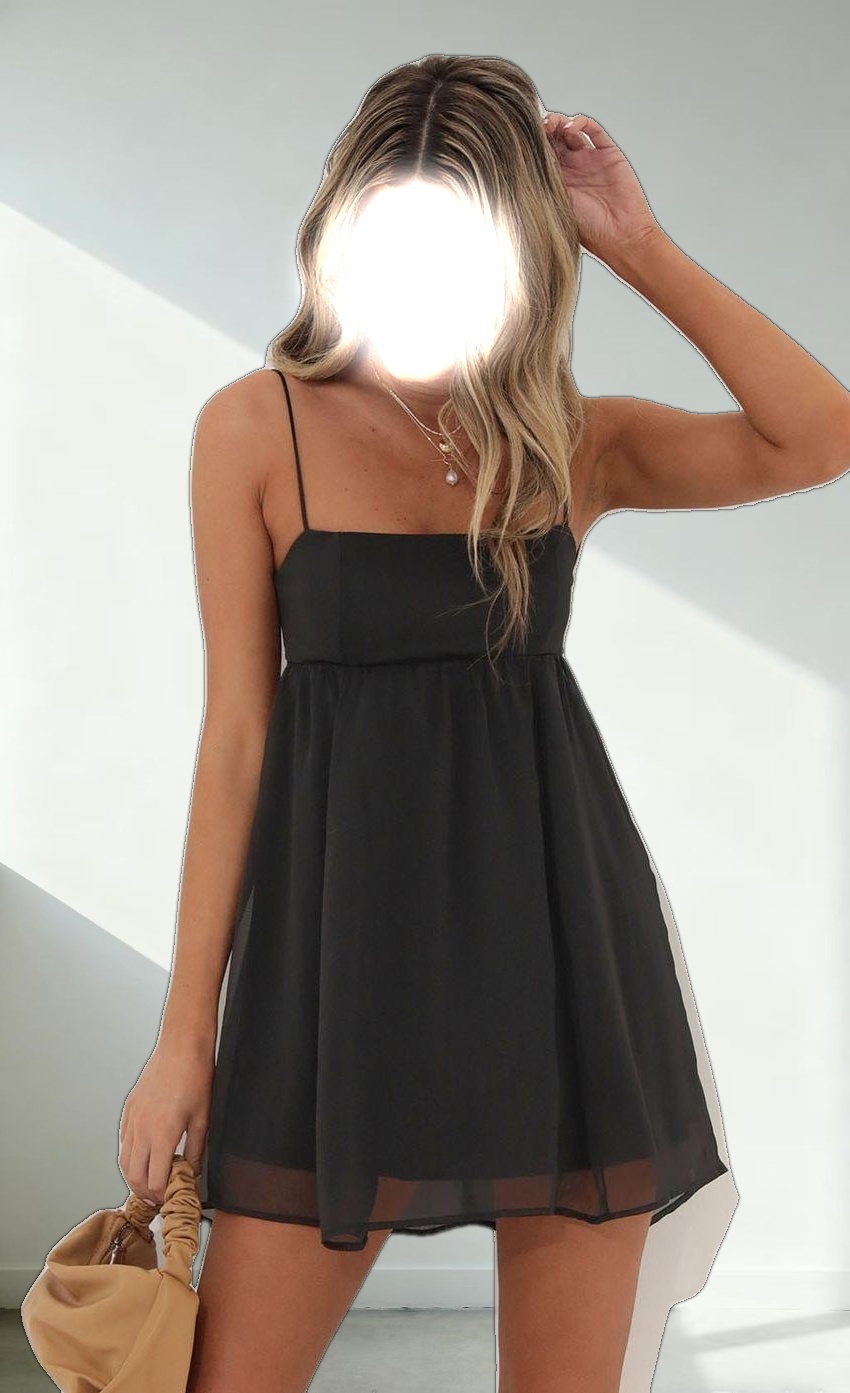 Baby Doll Dress in Black Chiffon