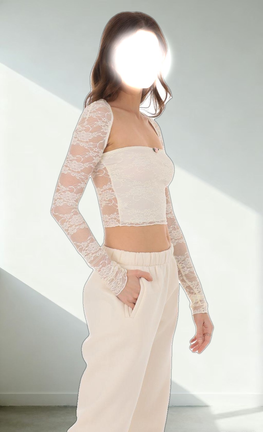 Lace Long Sleeve Top in Cream