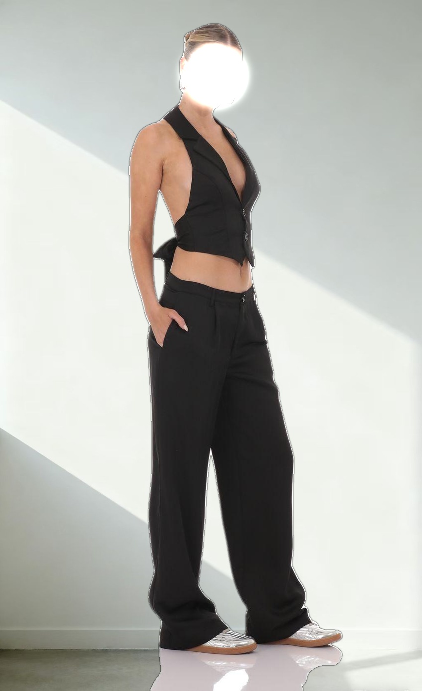 Satin Straight Pants in Black