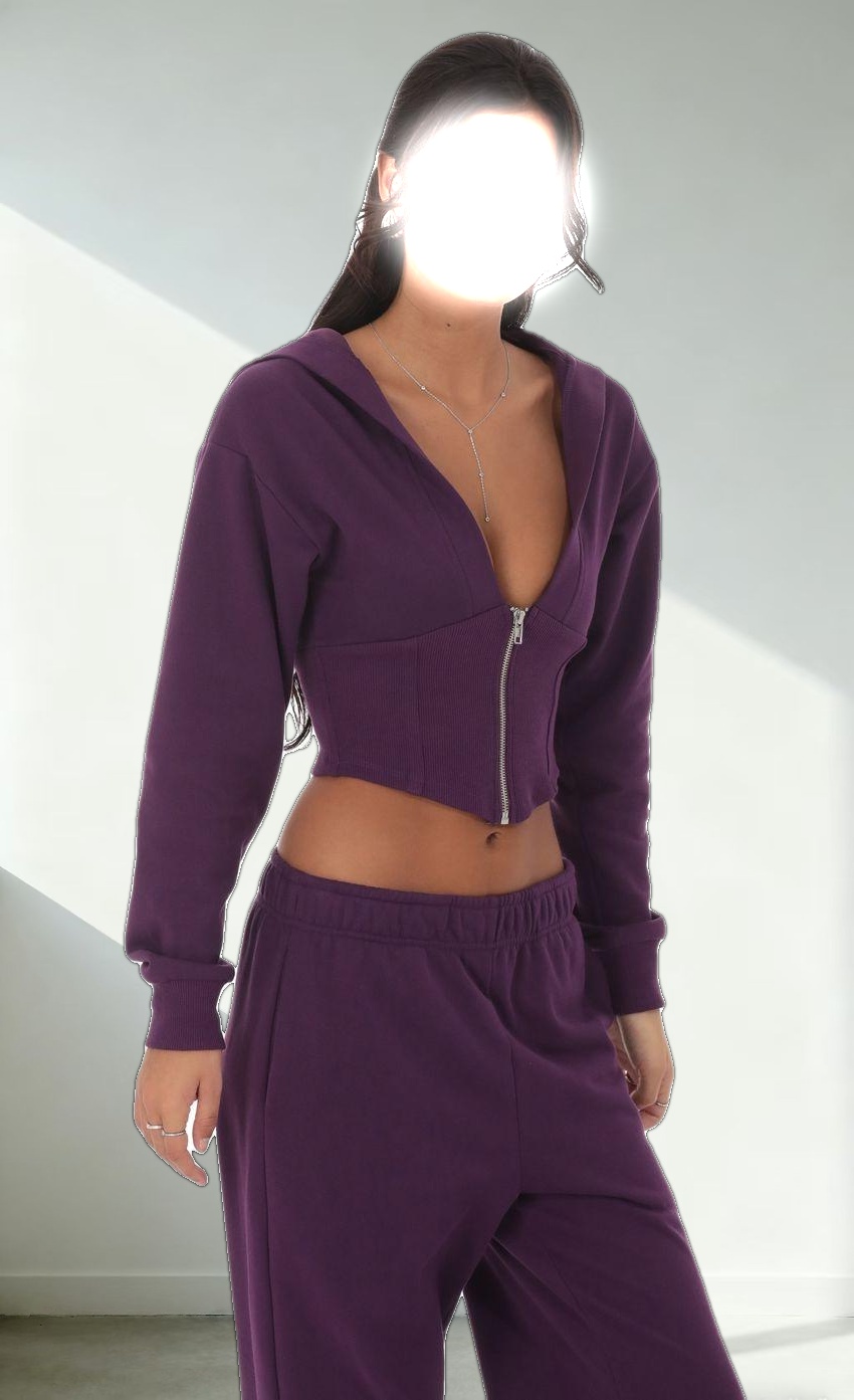 Cropped Pointed Hoodie in Purple