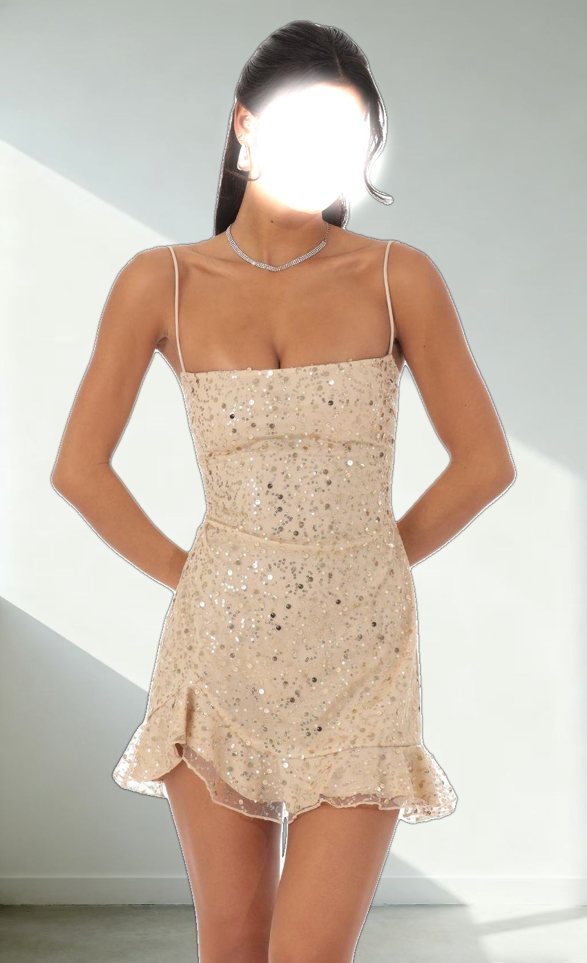 Sequin Ruffle Dress in Gold