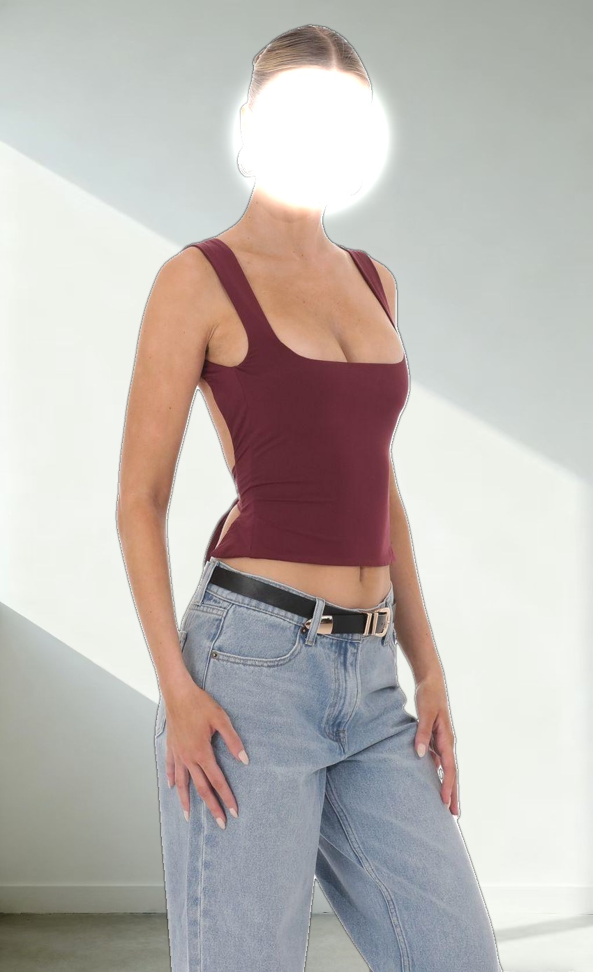 Scoop Neck Open Back Top in Burgundy