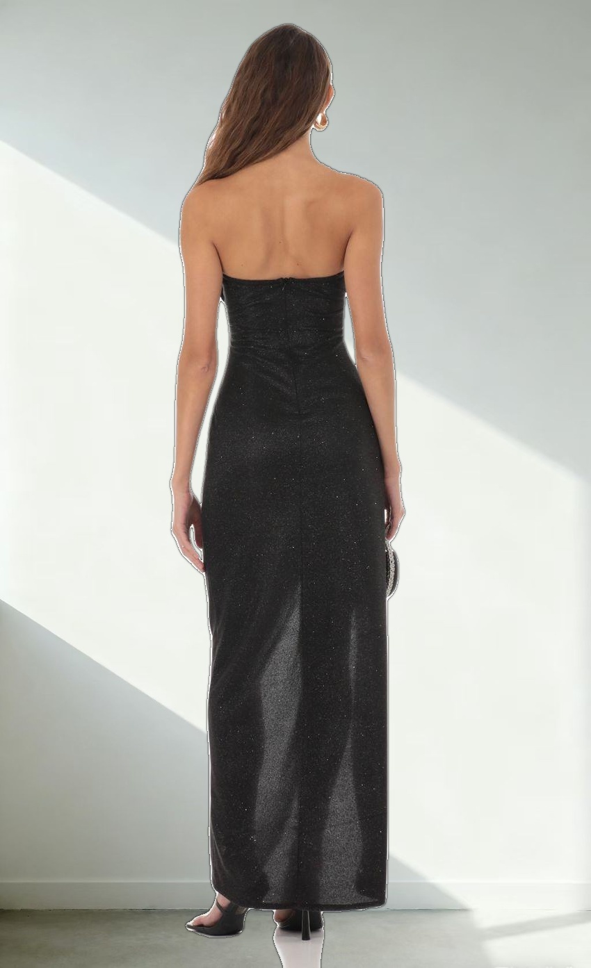 Overlap Shimmer Strapless Dress in Black