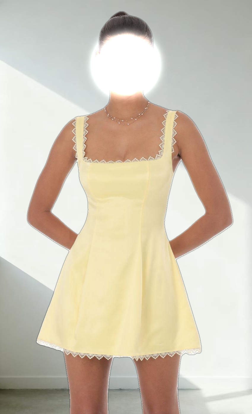 Satin Embroidered Fit and Flare Dress in Yellow