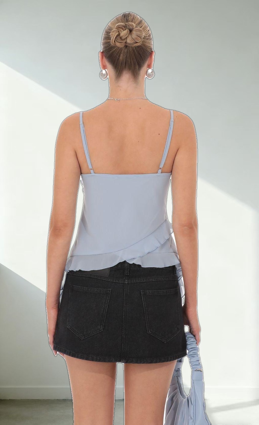 Ruffle Tassel Top in Sky Blue