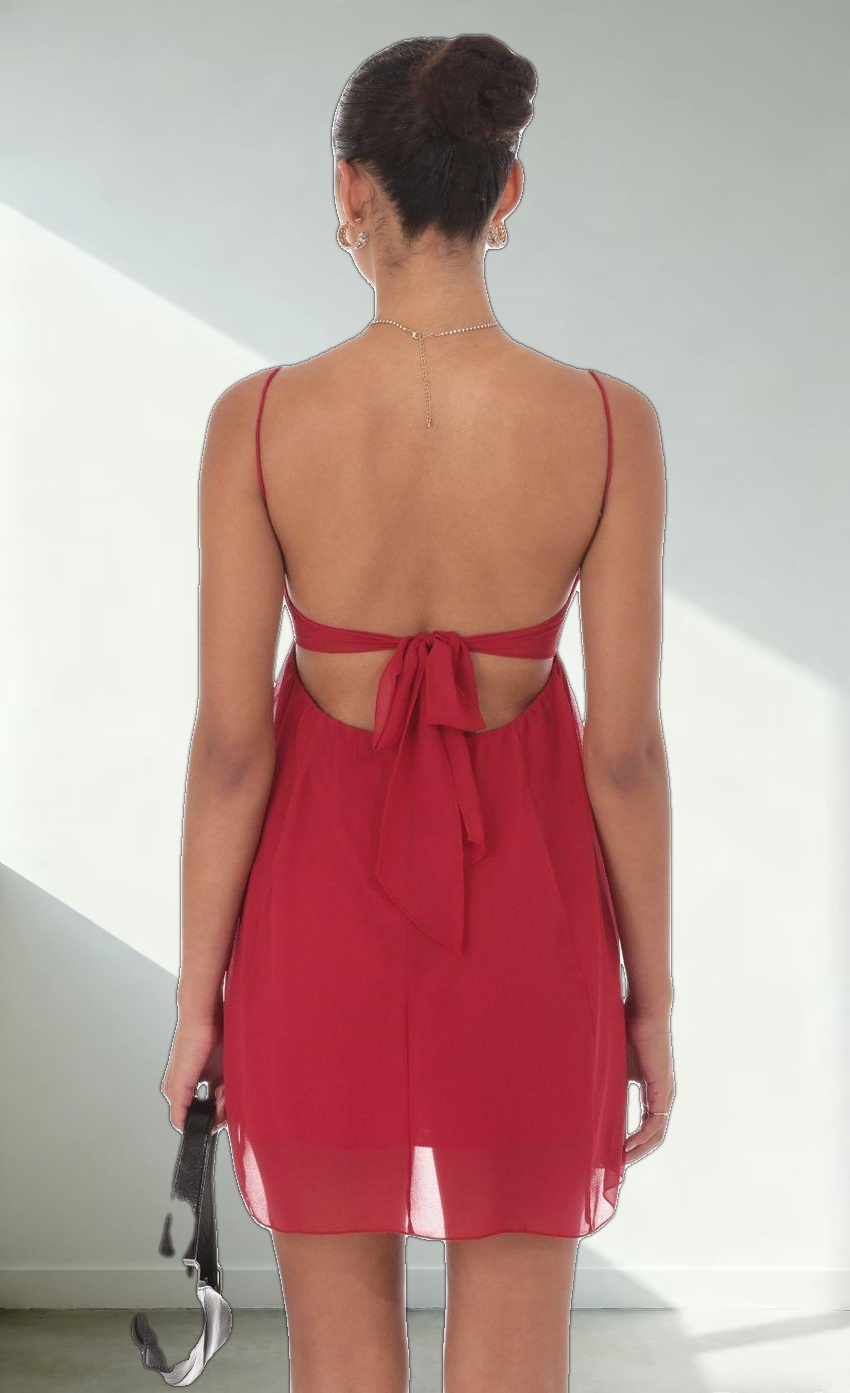 Chiffon Babydoll Dress in Slate Crimson Red