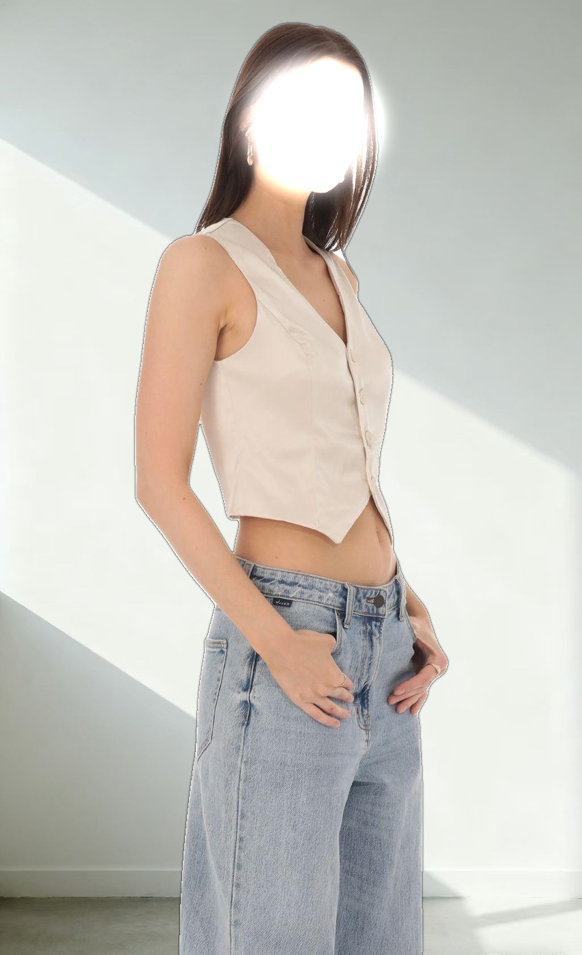 Satin Button Vest Top in Cream