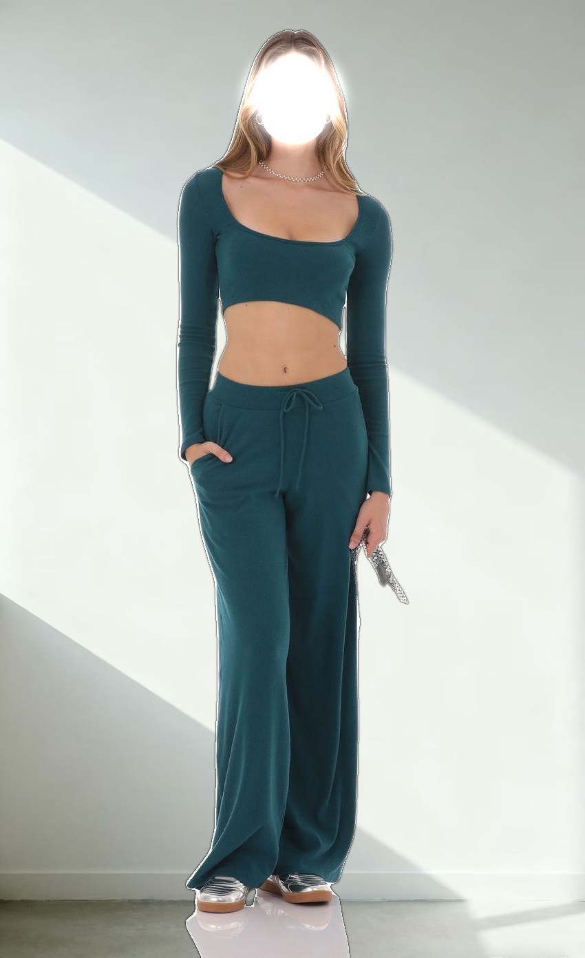 Cropped Ribbed Top in Teal