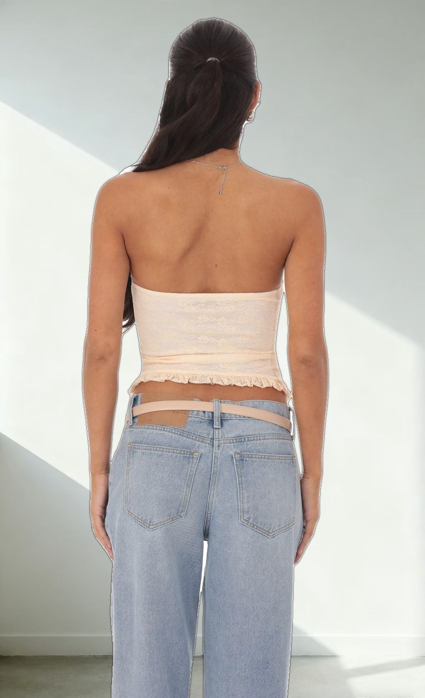 Ruched Lace Top in Pastel Peach