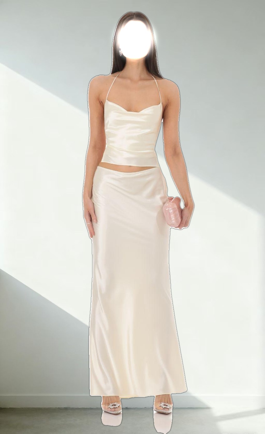 Satin Slip Two Piece Set in Ivory