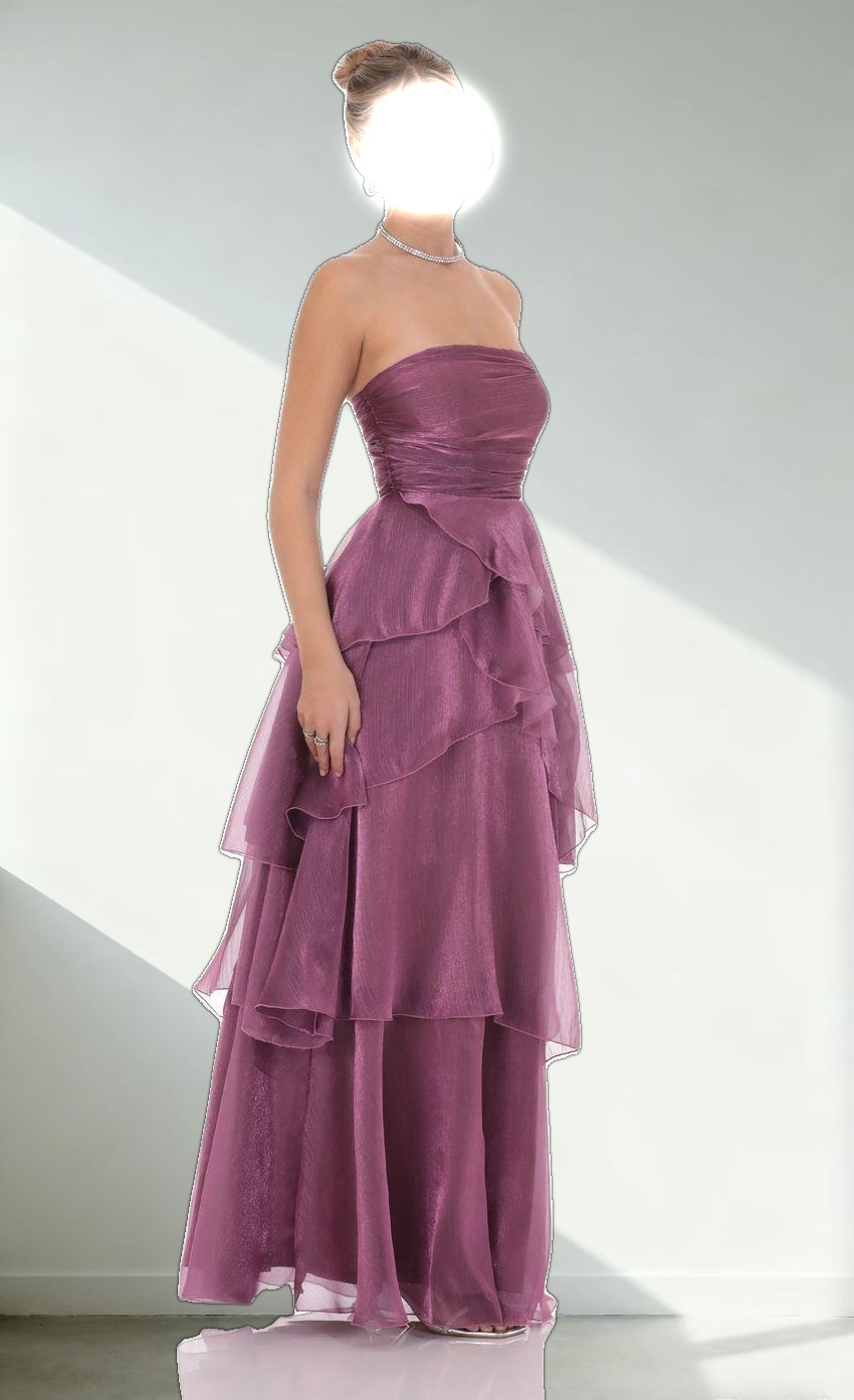 Corset Ruffle Strapless Maxi Dress in Purple