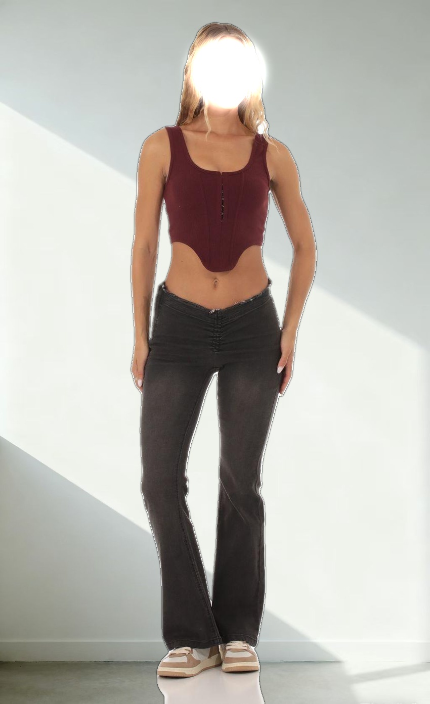 Ribbed Corset Tank Top in Maroon