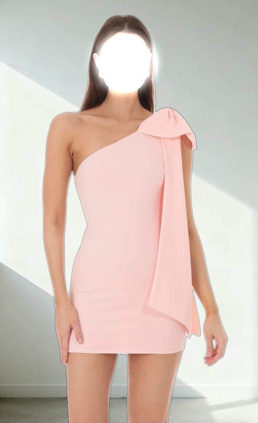 One Shoulder Bow Dress in Pink