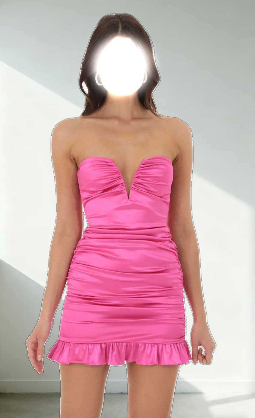 Ruched Strapless Dress in Pink