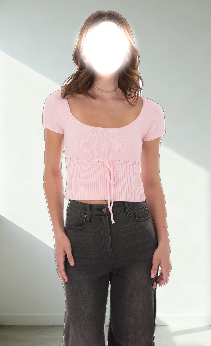 Knit Drawstring Cinch Top in Pink