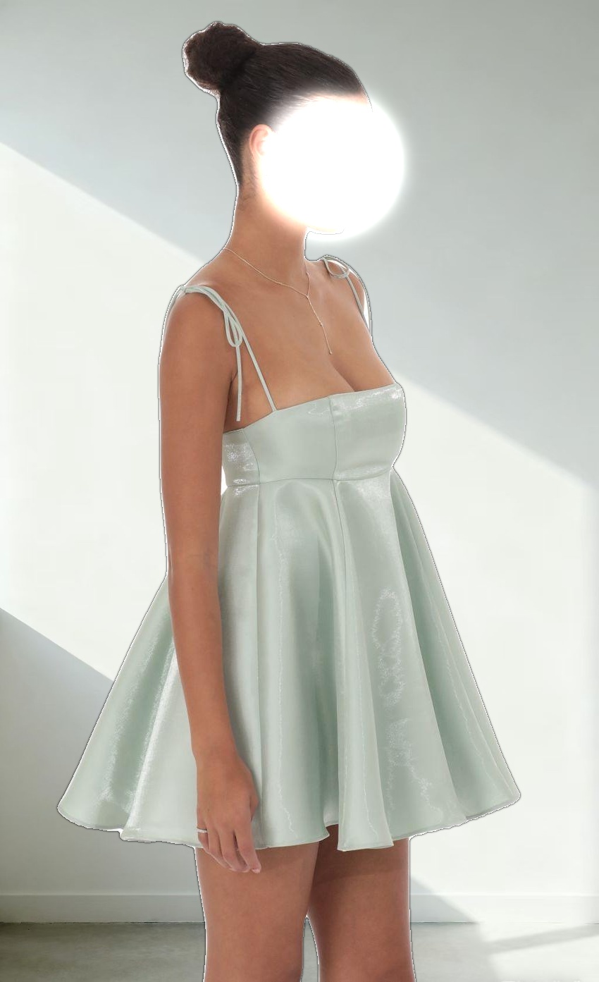 Sheen Flare Babydoll Dress in Sage Green