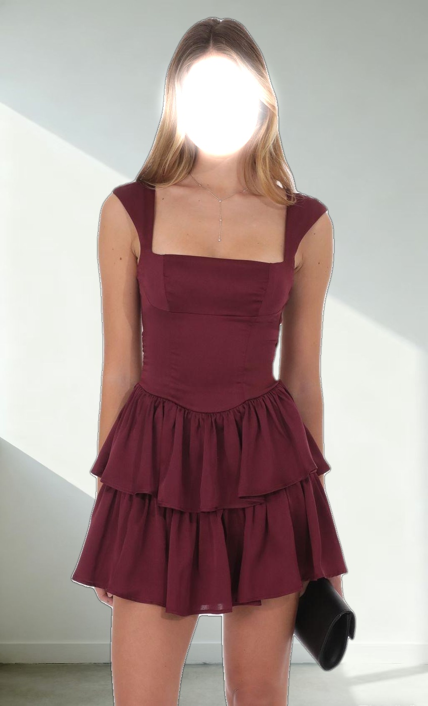 Wide Strap Ruffle Dress in Burgundy