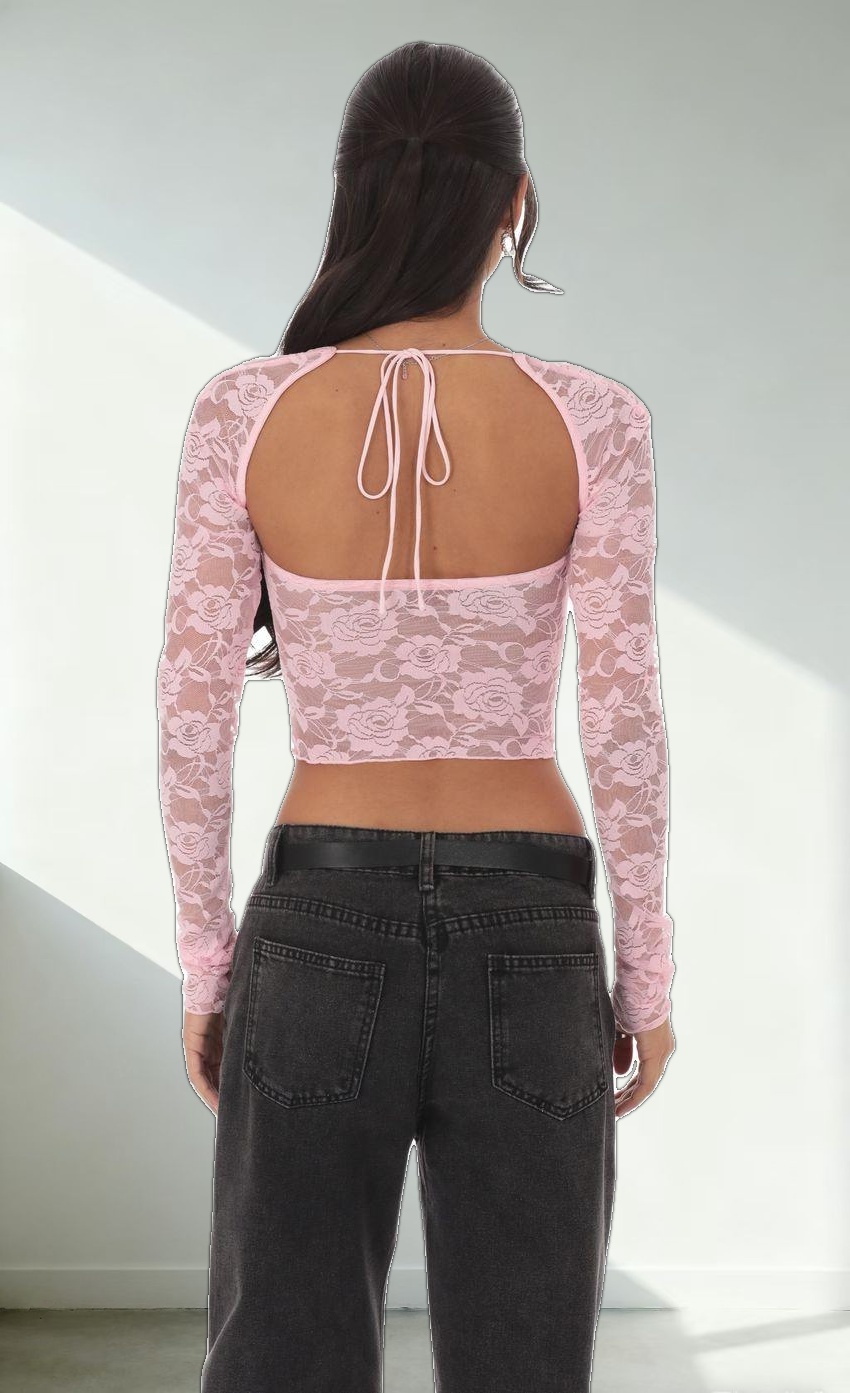 Lace Long Sleeve Top in Pink