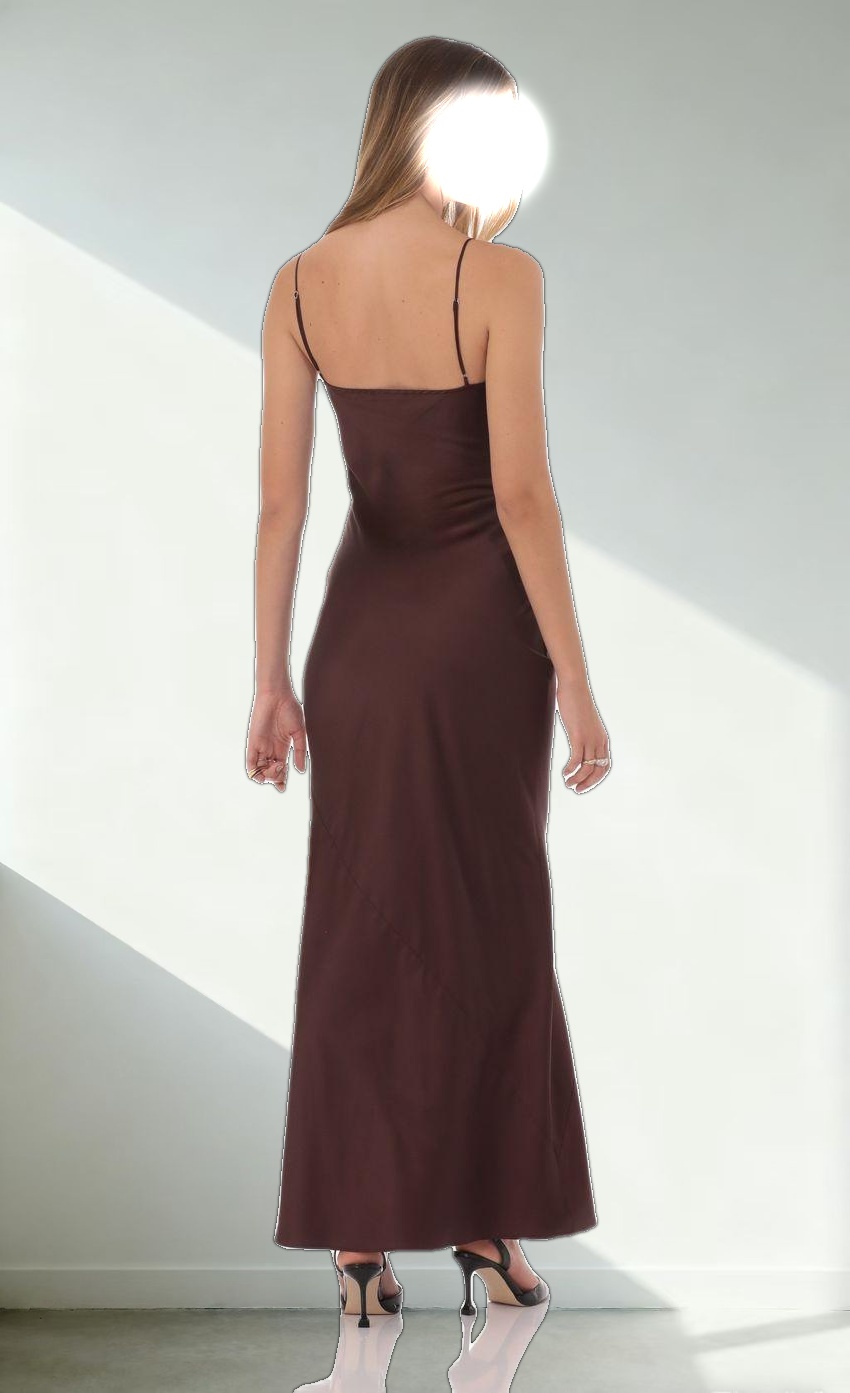 Satin Cutout Ties Maxi Dress in Brown