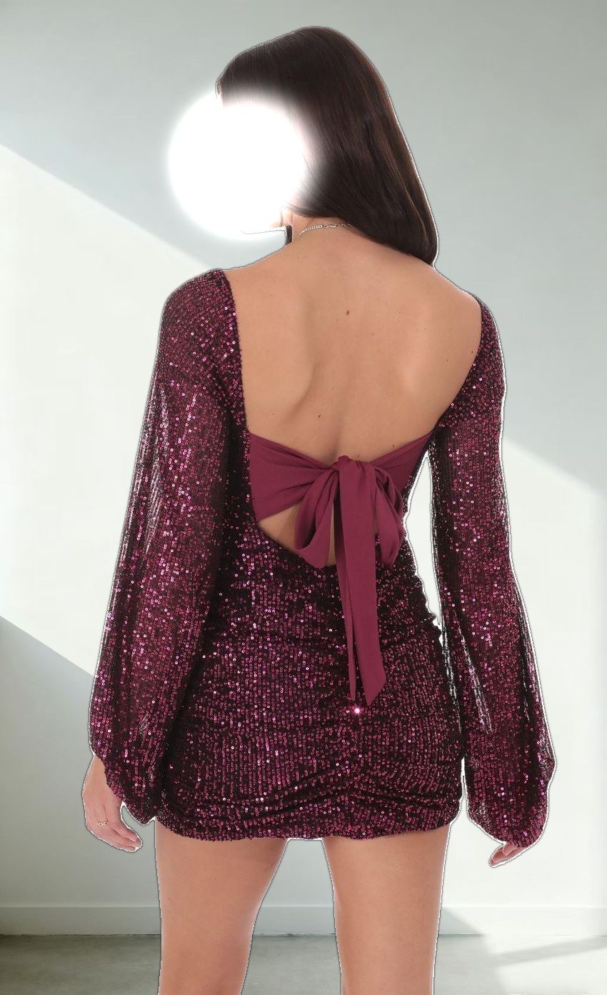 Sequin Cutout Ruched Dress in Ruby Pink