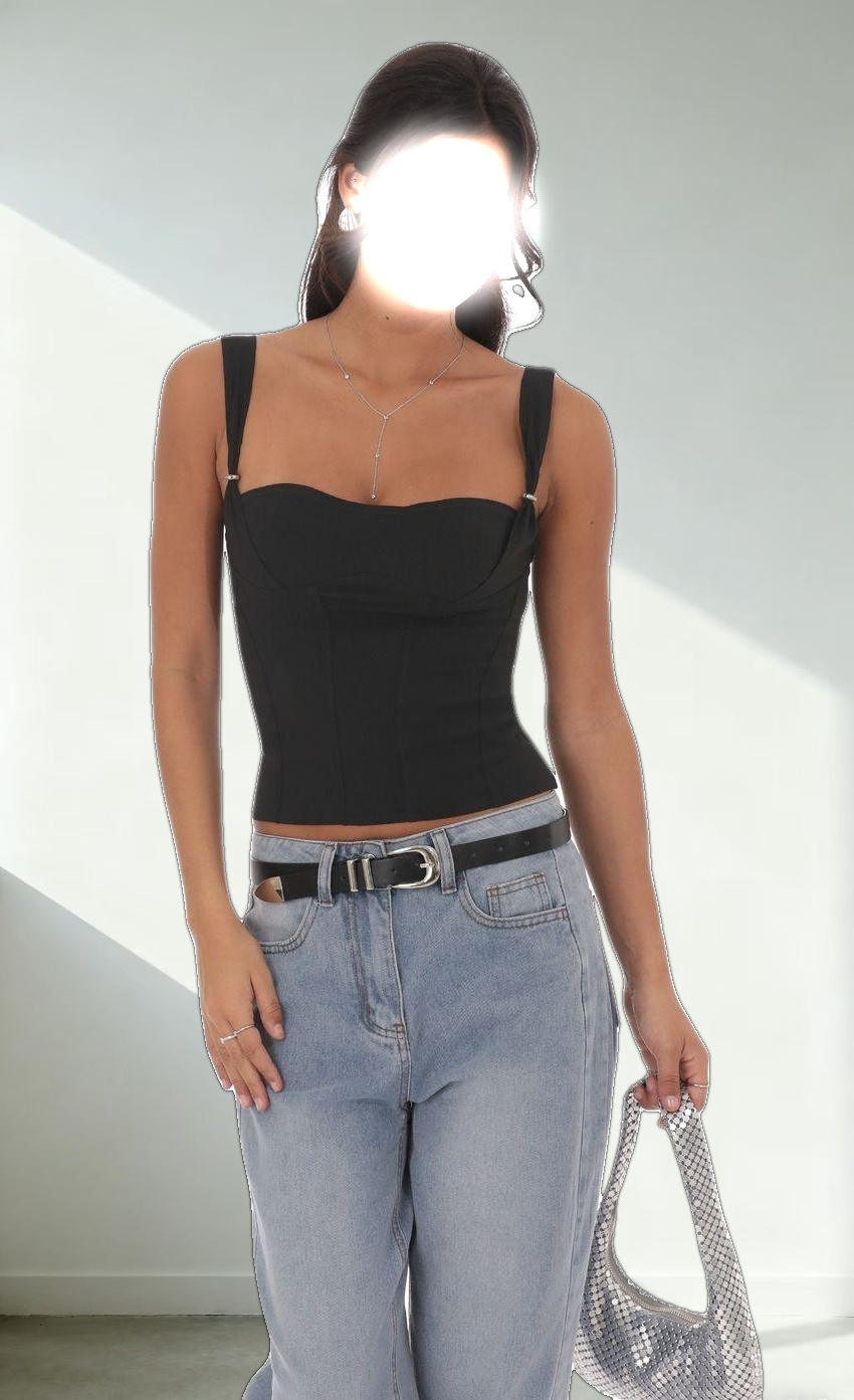 Structured Zip Tank Top in Black