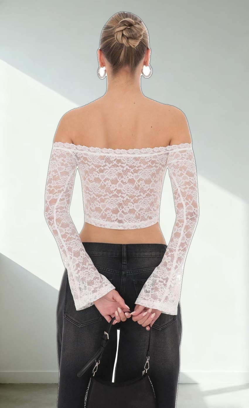 Off Shoulder Sheer Lace Top in White