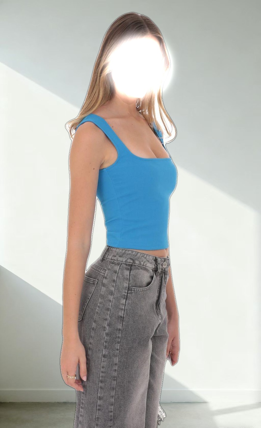 Scoop Tank Top in Aqua Blue