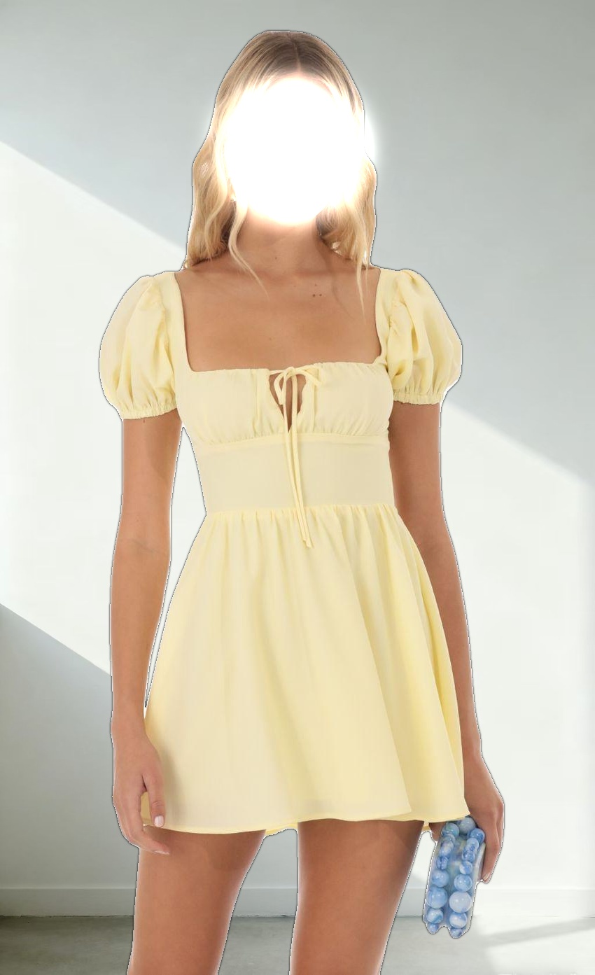 Puff Sleeve Mini Dress in Yellow