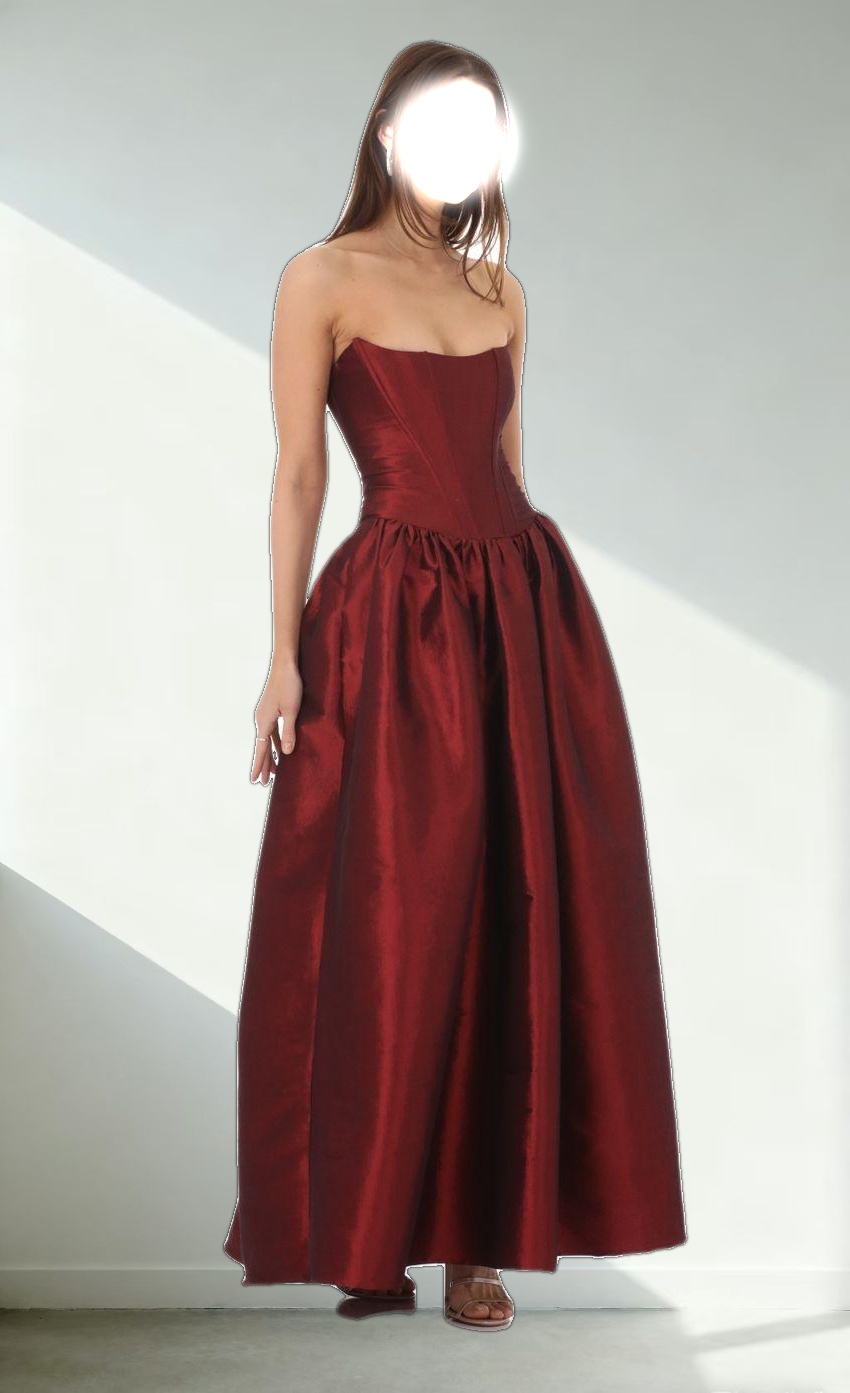Strapless Corset Gown in Deep Red