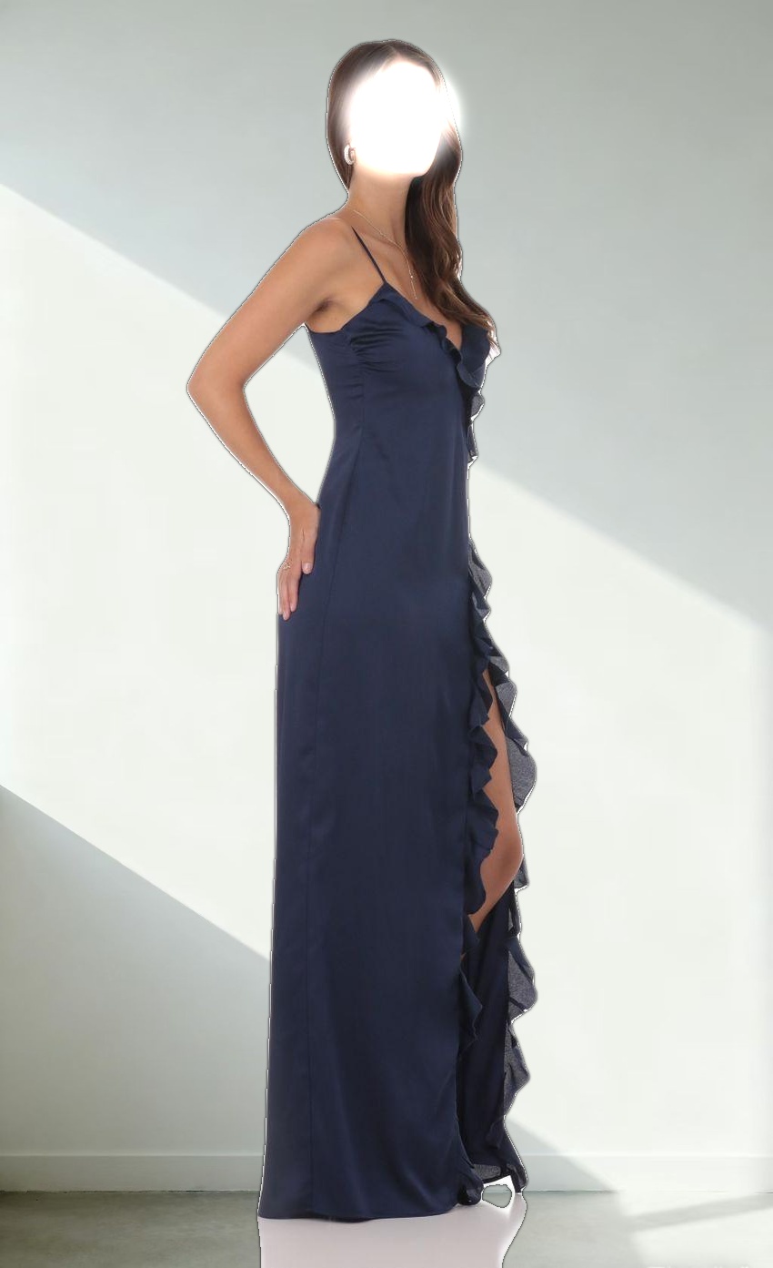 Ruffle V-Neck Maxi Dress in Navy