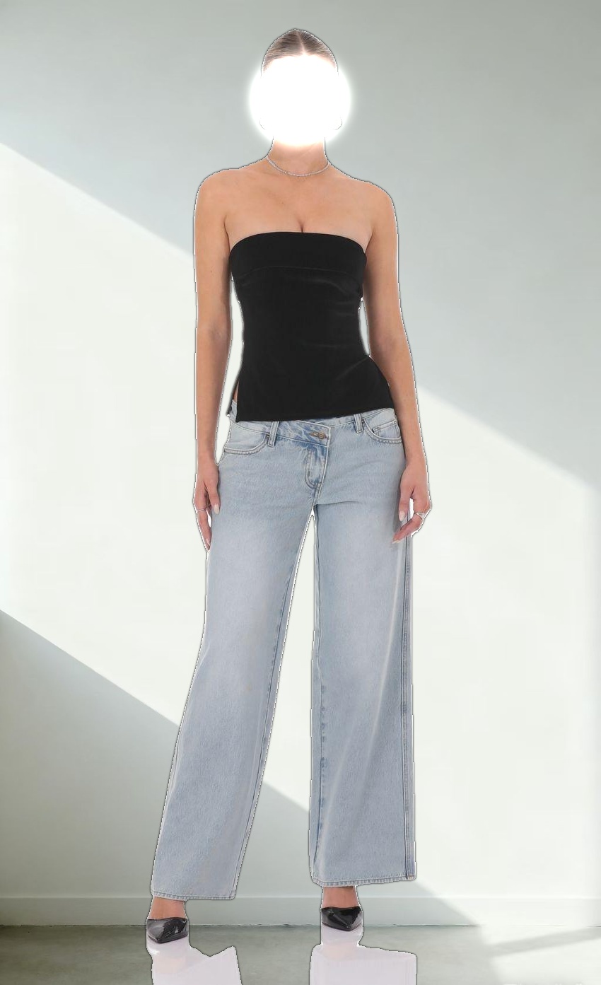 Velvet Strapless Slit Top in Black